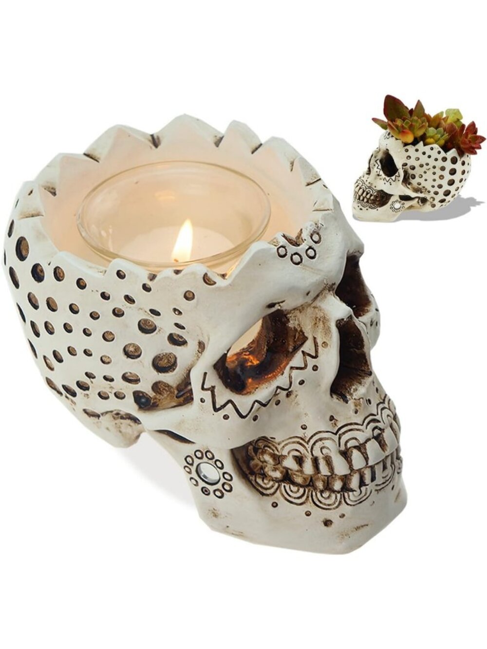 Gothic Skull Candle Holder & Planter - 5.9” Decorative Gift for Home Decor